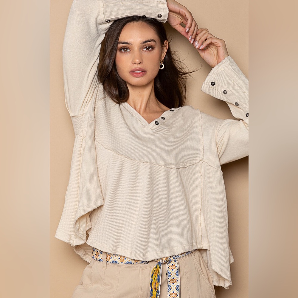 POL Ivory Babydoll Waffle Knit Top
